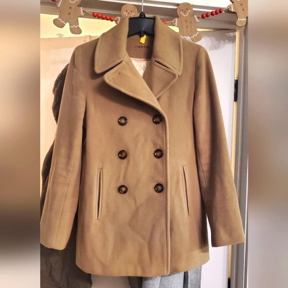 Calvin Klein double breasted tan coat
